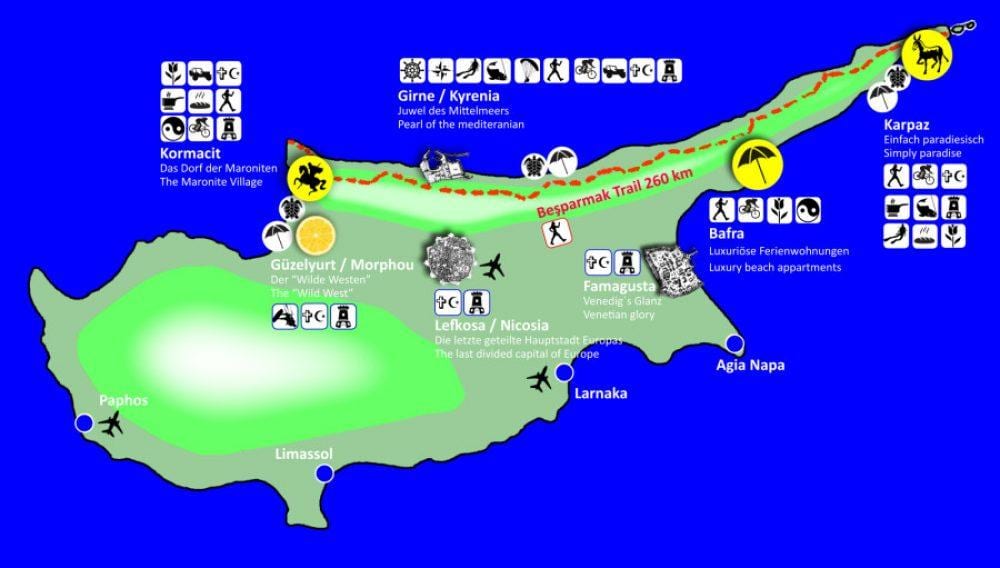 キプロスのハイキングコースの地図