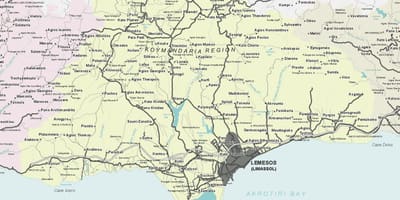 地図のレメソス市立庭園、リマソール城、キプロス